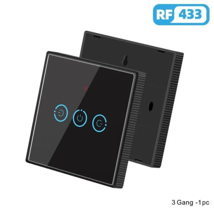 RF 433Mhz 3 Button Glass Type Remote Black