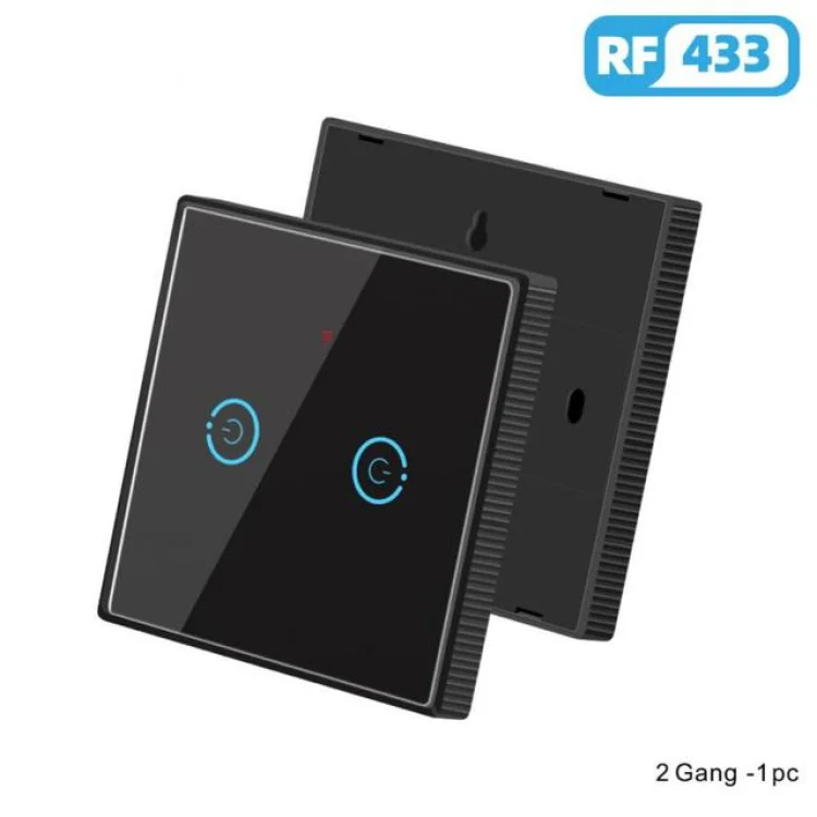 RF 433Mhz 2 Button Glass Type Remote Black