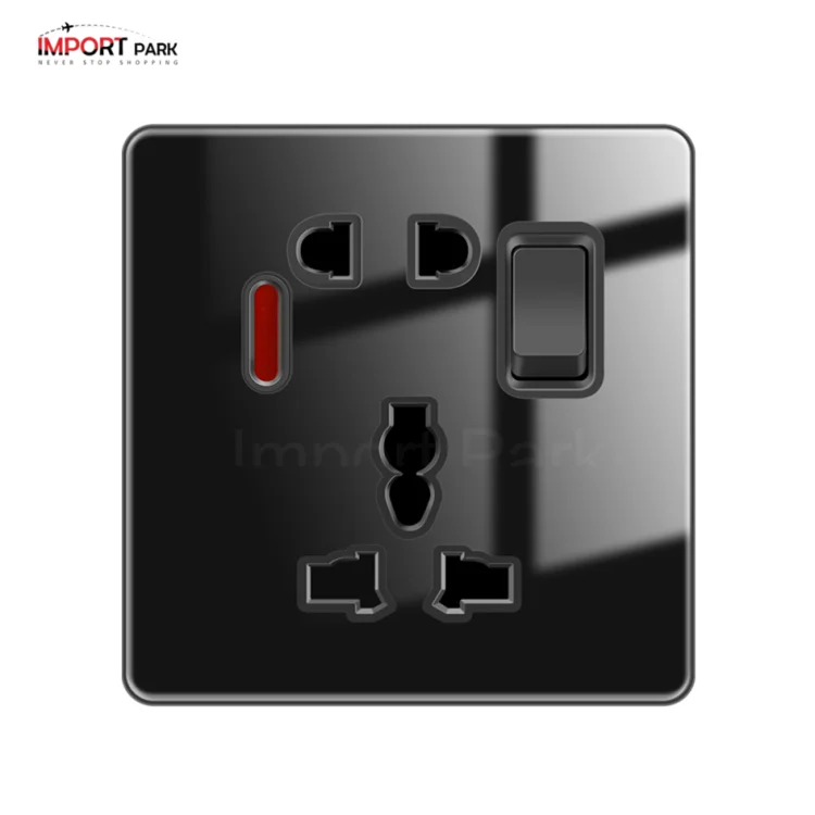 Full Glass 5 Pin Socket with Switch Black