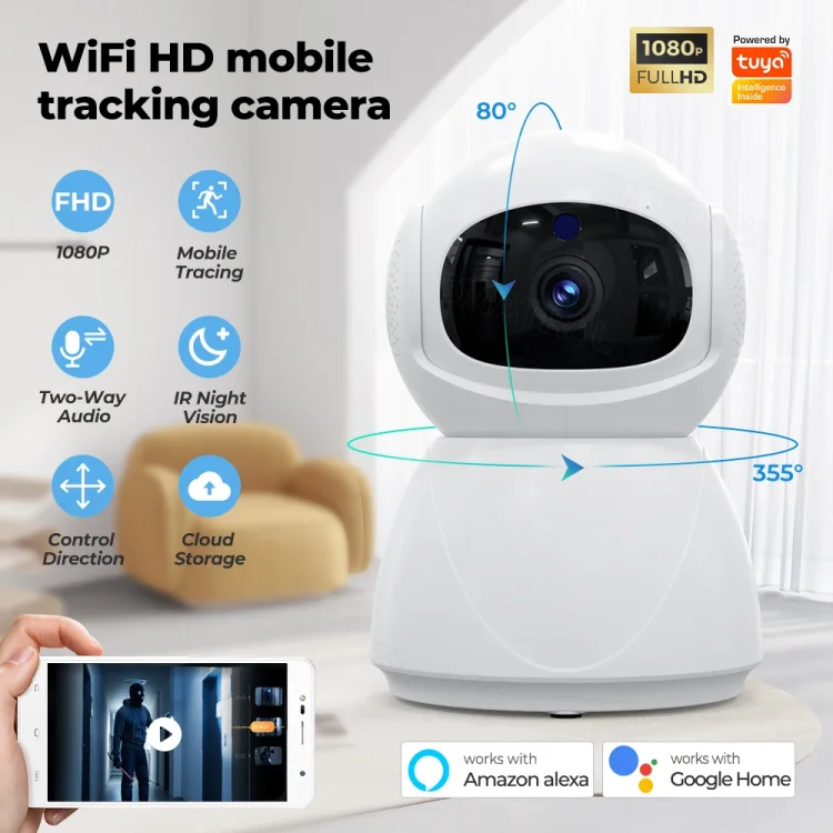 Tuya WIFI Smart Camera AI Auto Tracking PIR Motion Human Detection Two Way Voice Call Indoor Home 1080P FHD CCTV