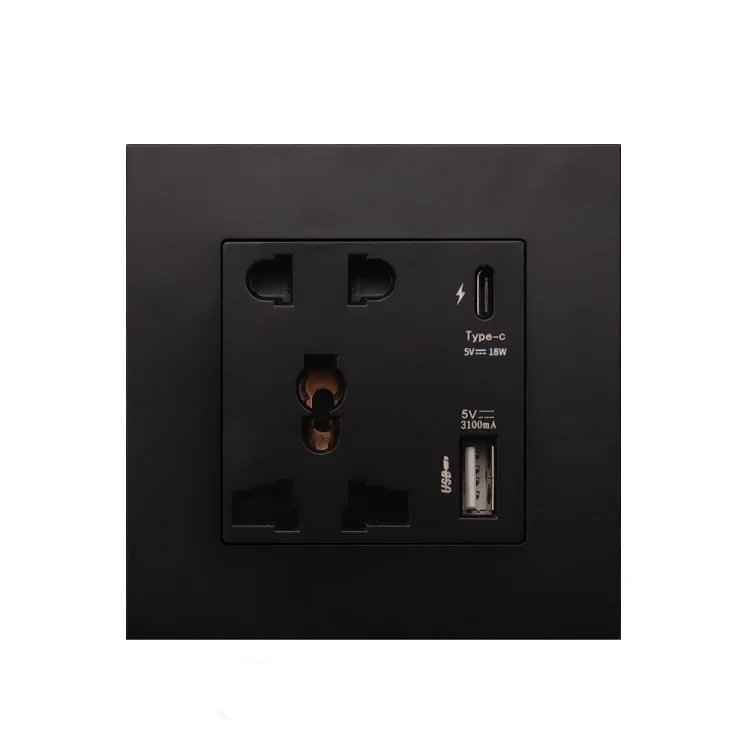 High Quality 18W USB and Type C 5pin Wall Socket Black