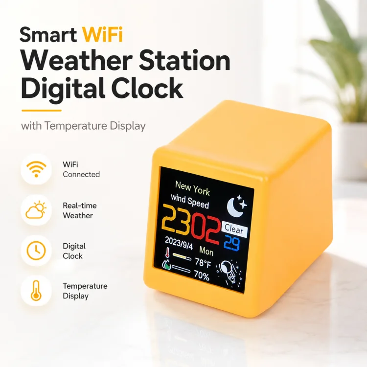 Smart WiFi Weather Station Digital Clock with Temperature Display